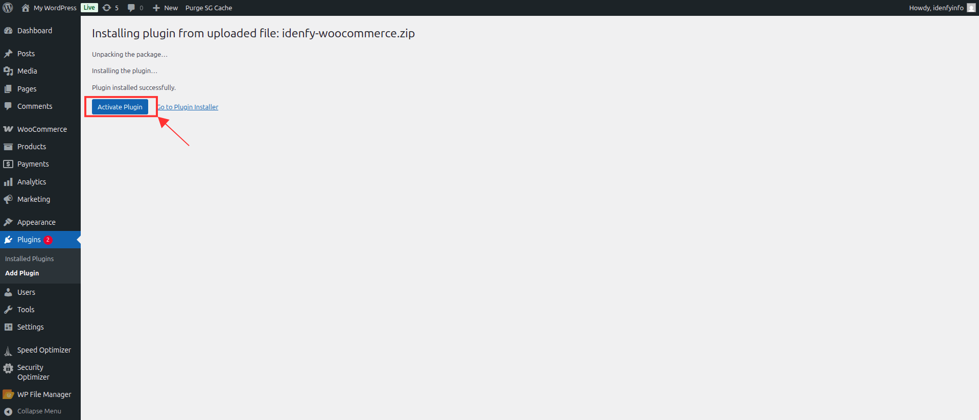 Idenfy - WooCommerce plugin activation